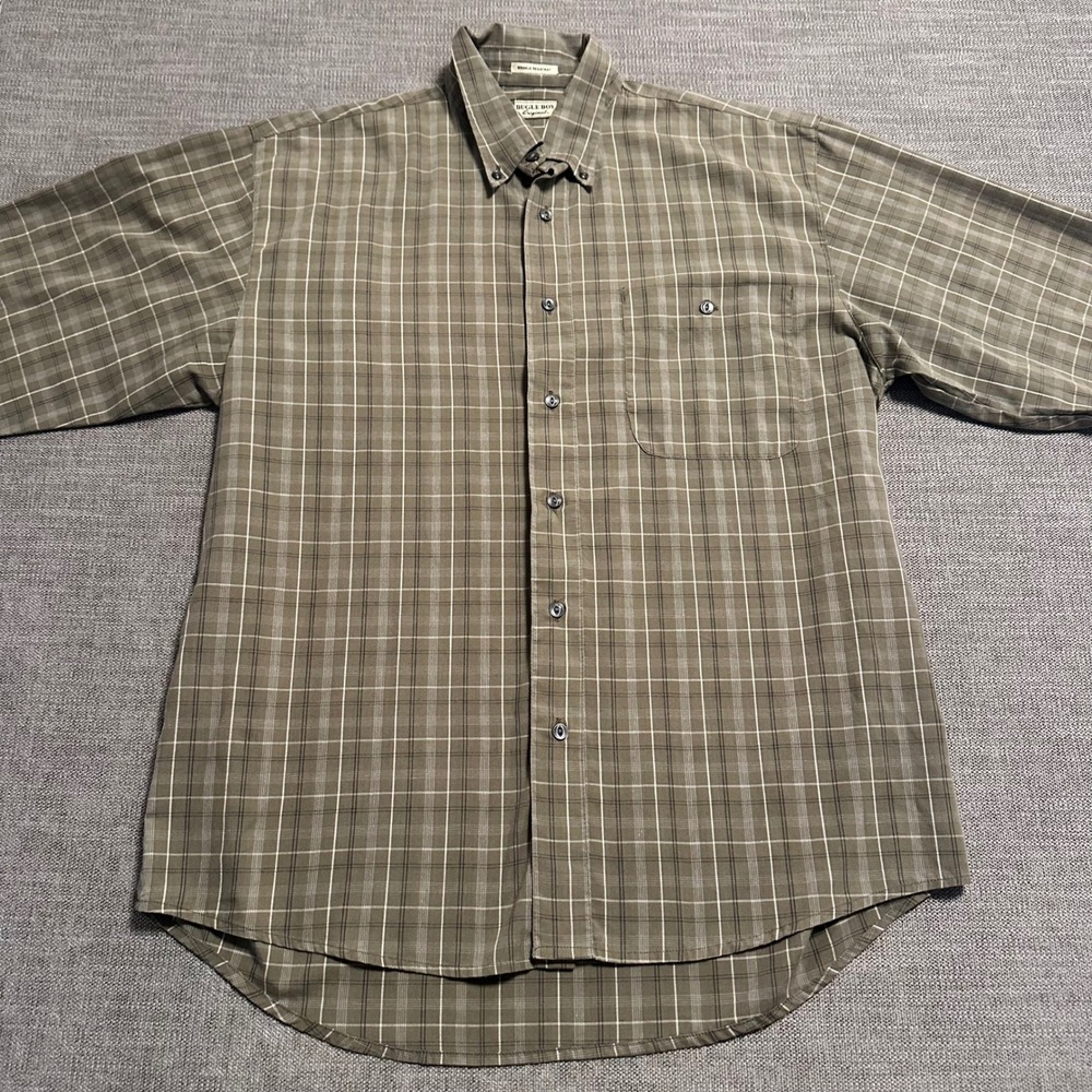 Bugle Boy Plaid Shirt Mens Large Olive Green   Long Sleeve Button Down